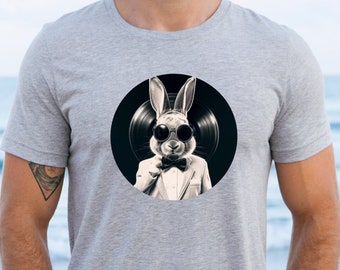 Vintage Rabbit On Vinyl Record Tshirt, Vintage Rabbit T-shirt, Retro Rabbit Shirt, Men's Graphic Tee, Rabbit Lover Shirt, Rabbit Gift Top