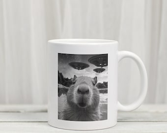 Tazza selfie UFO Capybara, Tazza Capybara, Tazza divertente da uomo, Tazza papà, Tazza con grafica animale, Tazza per la festa del papà, Regalo per marito fidanzato uomo lui