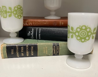 Vintage glassbake milk glass Irish coffee pedestal mugs