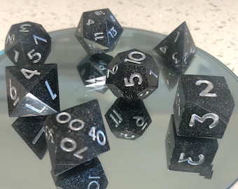 Black Dice - DND Dice - Sharp Edge Dice - Resin Dice - TTRPG Dice - Dice Set - Role Playing Dice - Polyhedral Dice