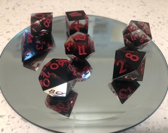 Red & Black Dice - DND Dice - Sharp Edge Dice - Resin Dice - TTRPG Dice - Dice Set - Role Playing Dice - Polyhedral Dice