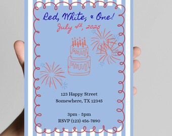 Red, White, and One First Birthday Party Invitation