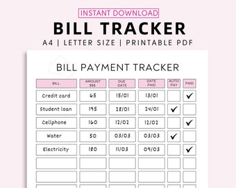 Bill Tracker Budget Planner Printable Monthly Planner, Expense Tracker Bill Checklist 2024 Calendar Personal Finance Planner Digital Tracker