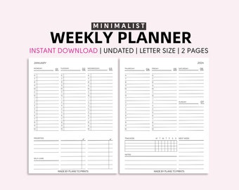 Minimalist Planner, Daily Schedule, To Do list, Printable Planner Templates, Content Planner, Instant Download, 2024 Planner Pages, Digital