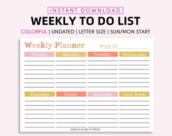 To do list Weekly Planner Notepad Daily Schedule 2024 Planner Landscape Printable Cute Planner, Minimalist Planner Template Instant Download