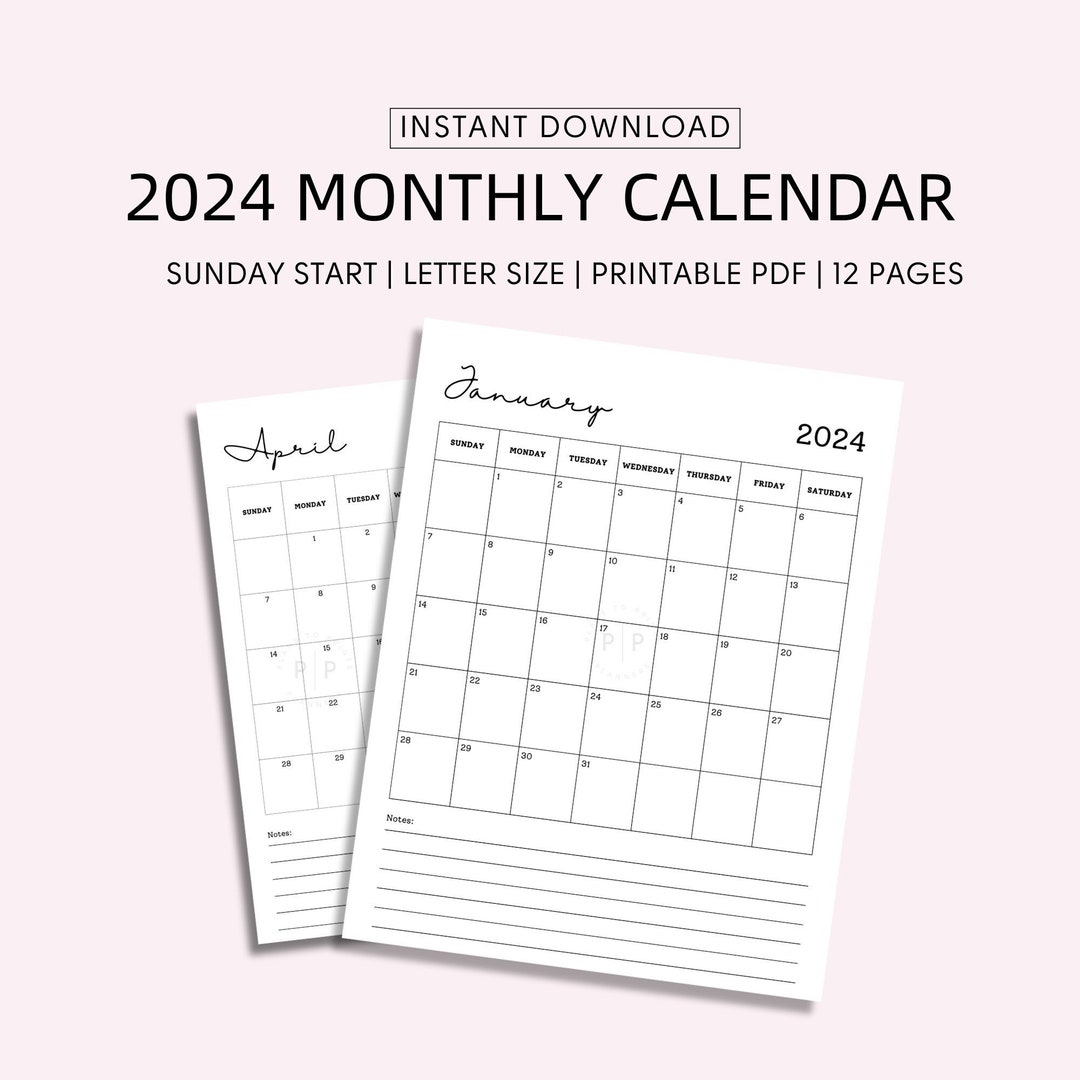 2024 Printable Calendar, Large Wall Calendar, Monthly Printable Planner