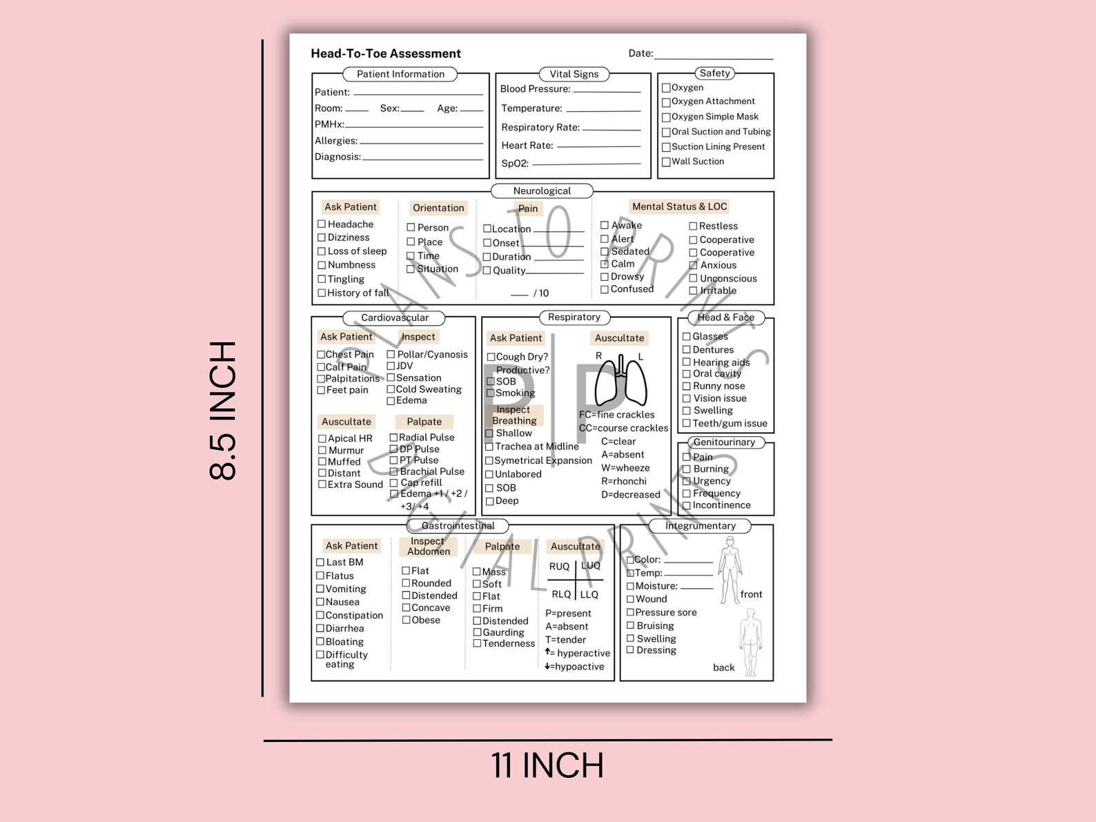 Head to Toe Assessment Template, Patient Assessment Nursing Student ...