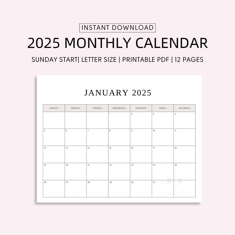 2025 Calendar Printable Digital Calendar, Monthly Content Calander, Planner, Desk Calendar