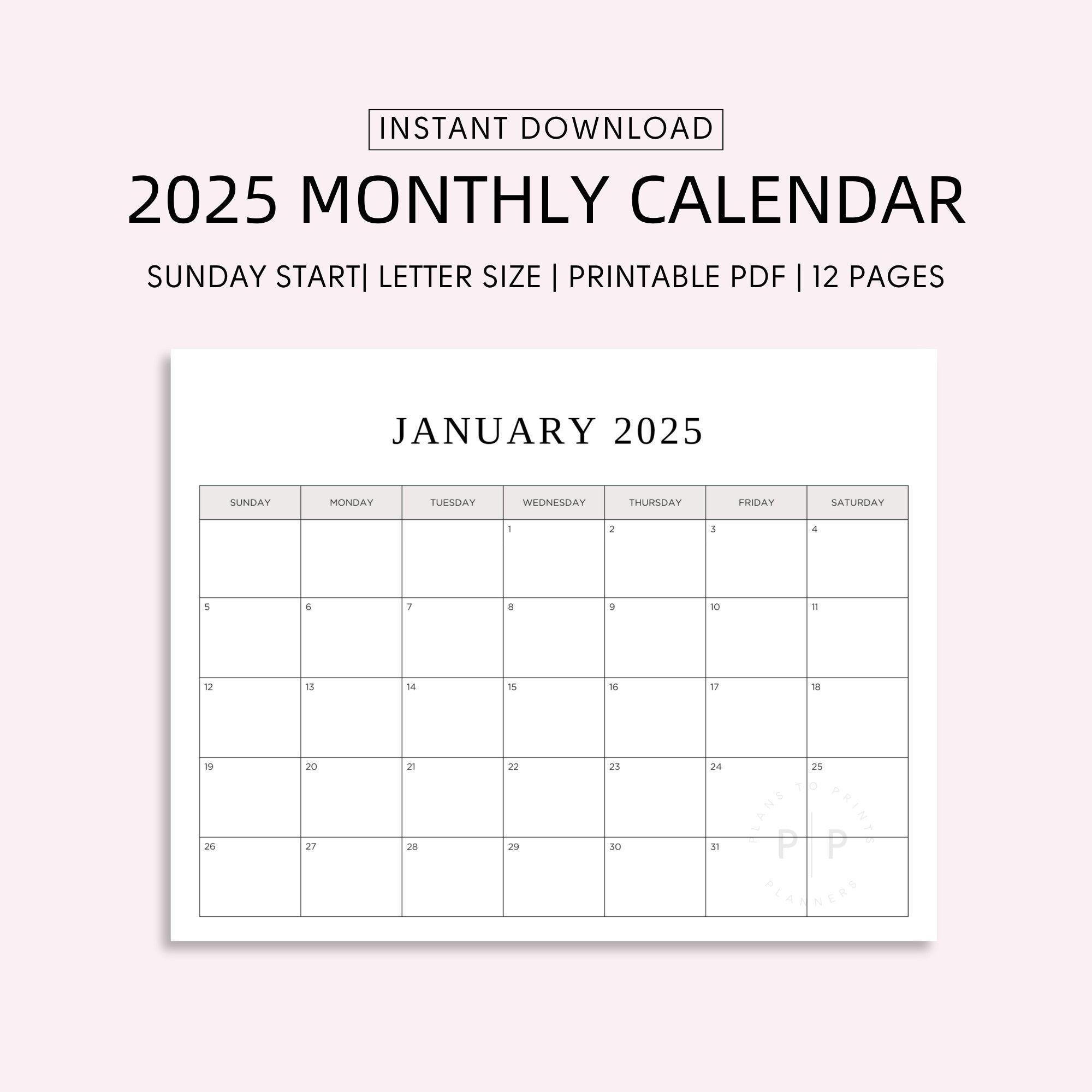 2025 Calendar Printable Digital Calendar, Monthly Content Calander, Planner, Desk Calendar, Birthday Calendar, 2025 Digital Download Planner - Etsy