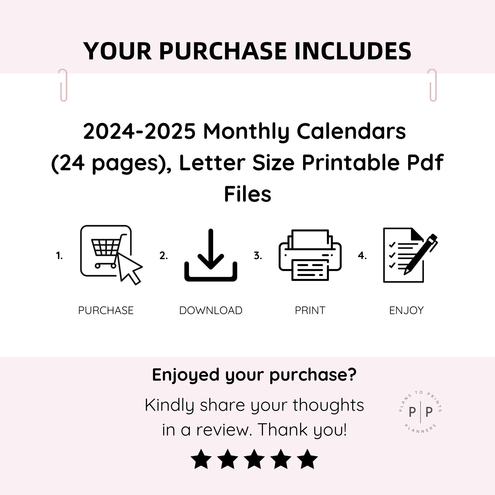 2024 2025 Monthly Calendar Digital Download Planner, Content Calander