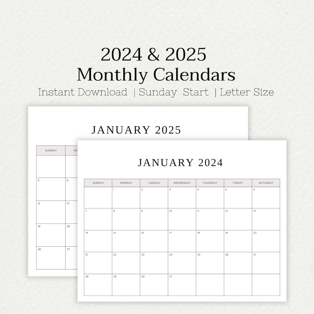 20242025 Printable Calendar 2024 Yearly Calendar Printable Etsy UK