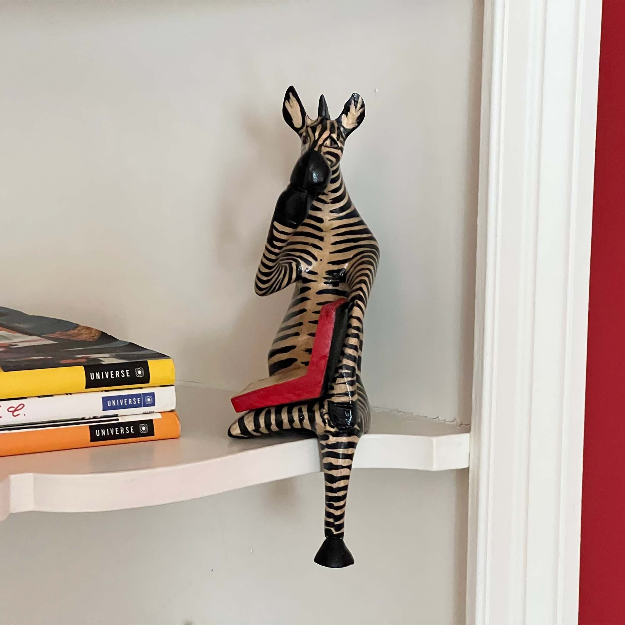  OMA Zebra Statue Wooden Shelf Sitter with Dangling Legs Zebra  Home Decor Puppet Gift Large Size : Home & Kitchen