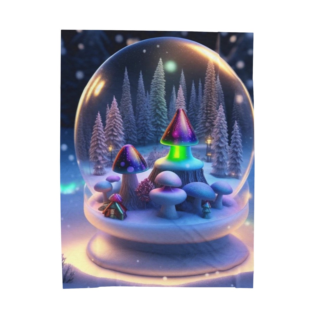 Psychedelic Mushroom Holiday Snow Globe Blanket Festive Etsy