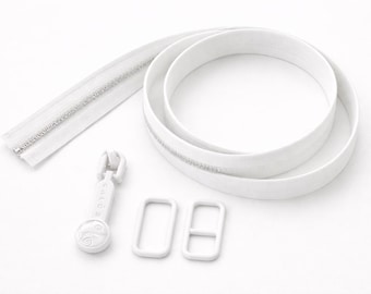 White Bag Making Hardware Kit – Zipper Tape + Slider + Strap Adjusters | DIY Purse & Leathercraft Supplies
