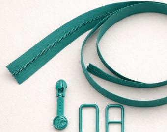 Green Bag Making Hardware Kit – Zipper Tape + Slider + Strap Adjusters | DIY Purse & Leathercraft Supplies