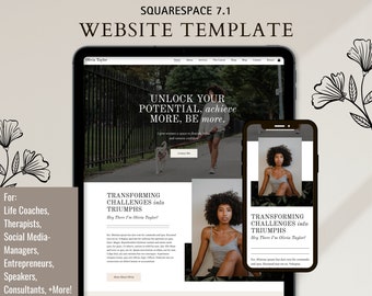 Squarespace Website Template 7.1 -Coaches, Therapists, Speakers, Social Media Manager, Entrepreneur, Blogger, Portfolio, Influencers.