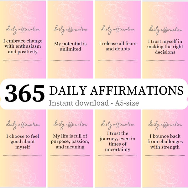 365 Affirmations | Motivational Quotes | Everyday and inspirational Quotes | Mental health | Digital Prints | Instant Download