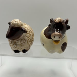 Salt and Pepper  Shakers Ceramic Cow and Sheep - VTG