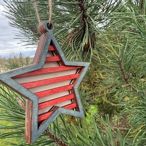 USA wooden Flag layered Christmas ornament, united States America ornaments, gift for the holidays, gifts for him, military army patriotic