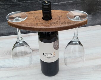 wine glass holder, bottle, wineglass, gift for, gifted wine, Wine Caddy, Caddy-Wine, Holder-Wine