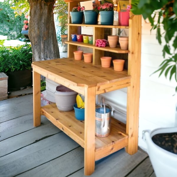 Potting Bench Plans, Simple Easy Garden Wood Potting Table, Outdoor Furniture DIY Plan PDF Download, Potting Stand Plans, Garden Bench