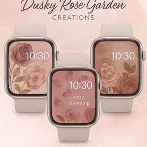 Set di 6 sfondi Dusky Rose per Apple Watch - Quadrante floreale con camelia rosa, dolcemente in fiore, download immediato