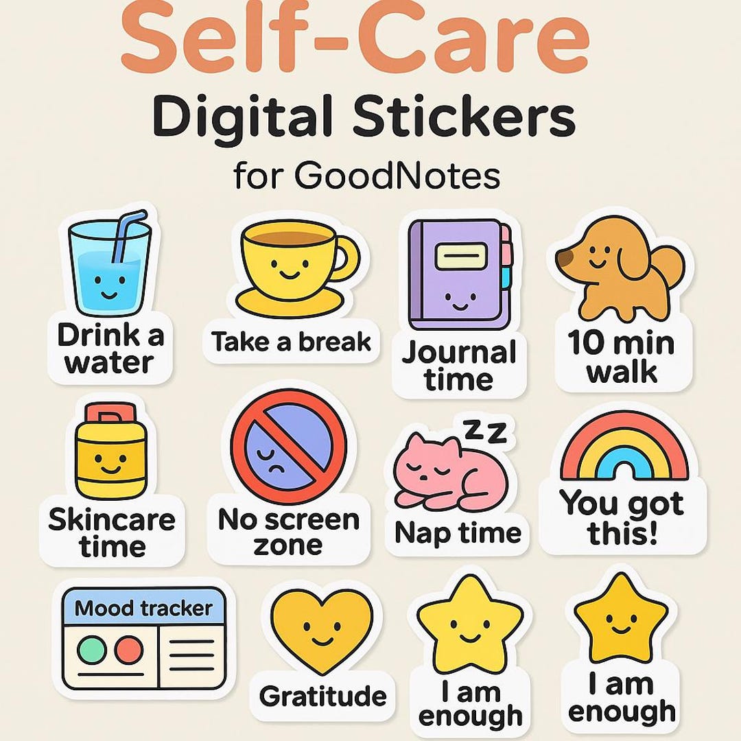 Kawaii Self-care Digital Stickers for Goodnotes | Mental Health, Mood ...