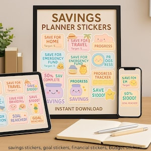 Kawaii Saving Goal Stickers – Pastel Budget Trackers