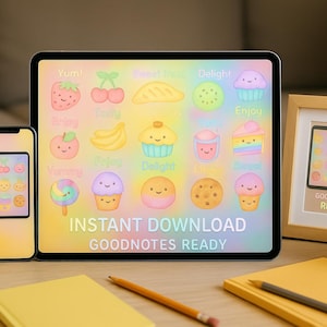Kawaii Watercolor Food Stickers for GoodNotes | Pastel Digital Planner Stickers