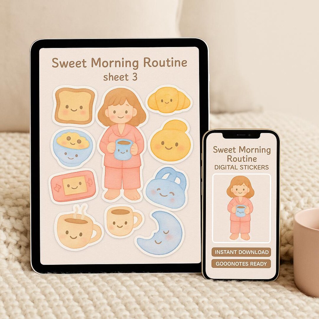 Sweet Morning Routine – Kawaii Watercolor Goodnotes Stickers - Etsy