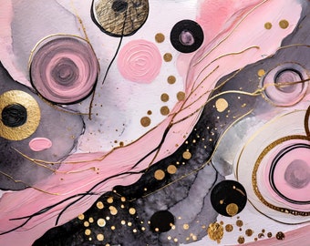 Magenta Pink & Gold Abstract Art Print: Modern Wall Decor (digital ...