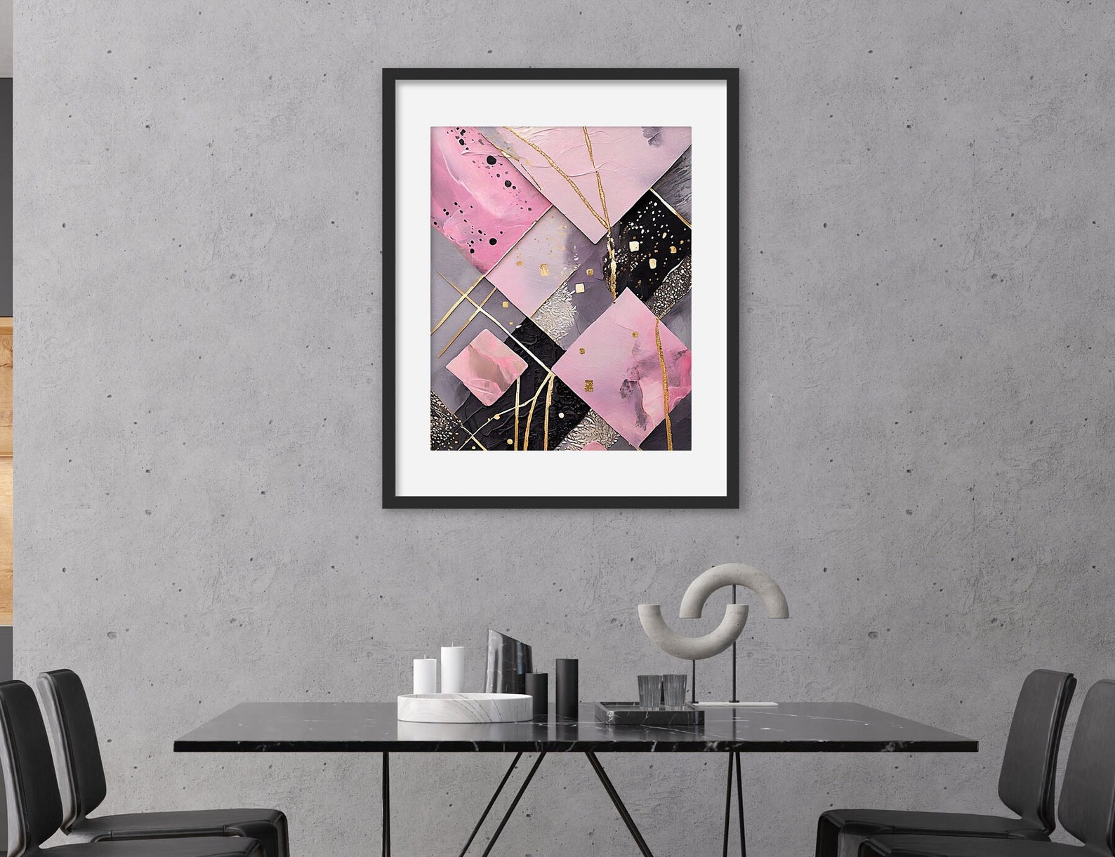 Abstract Pink & Gold Geometric Art Print: Modern Home Decor (digital ...