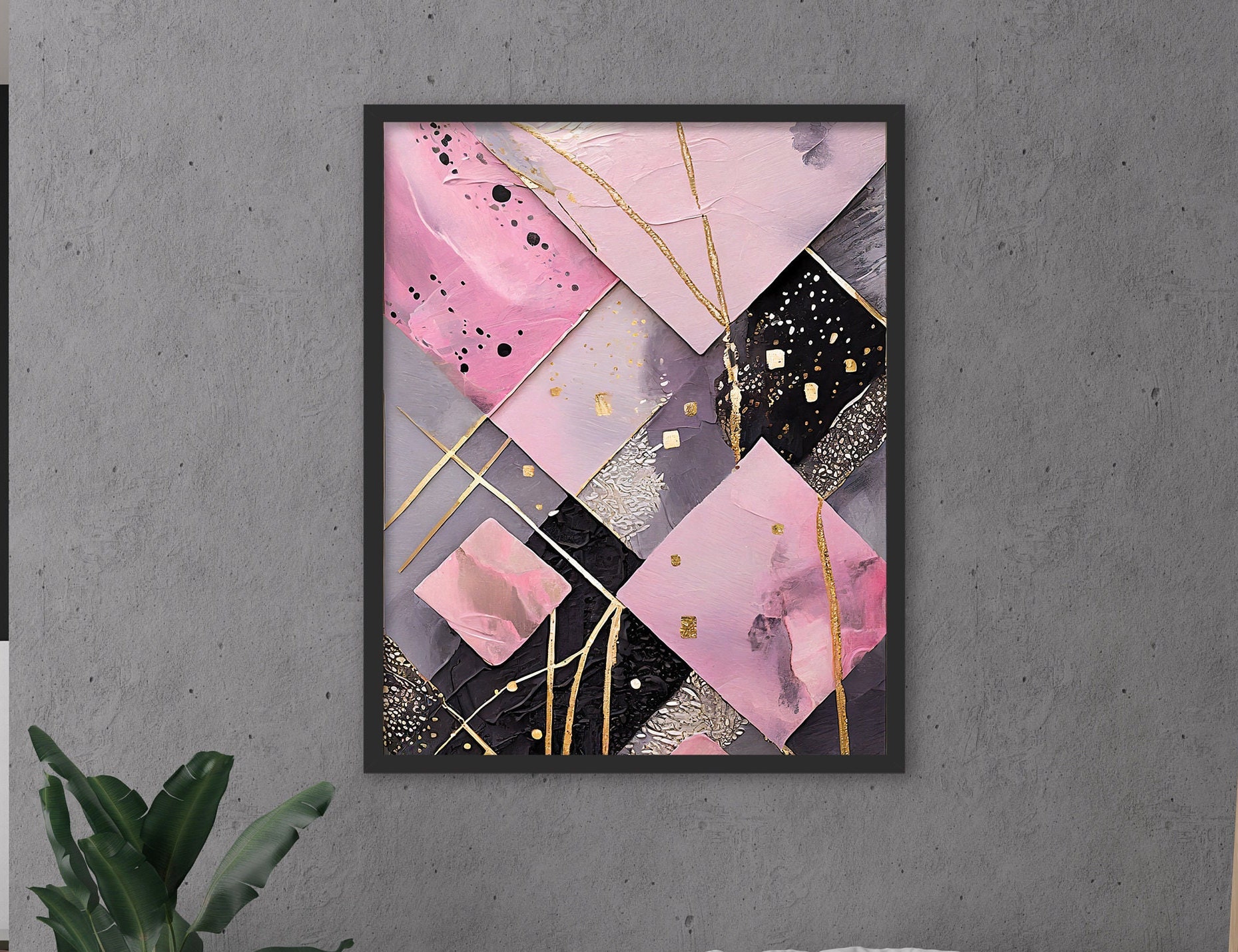 Abstract Pink & Gold Geometric Art Print: Modern Home Decor (digital ...