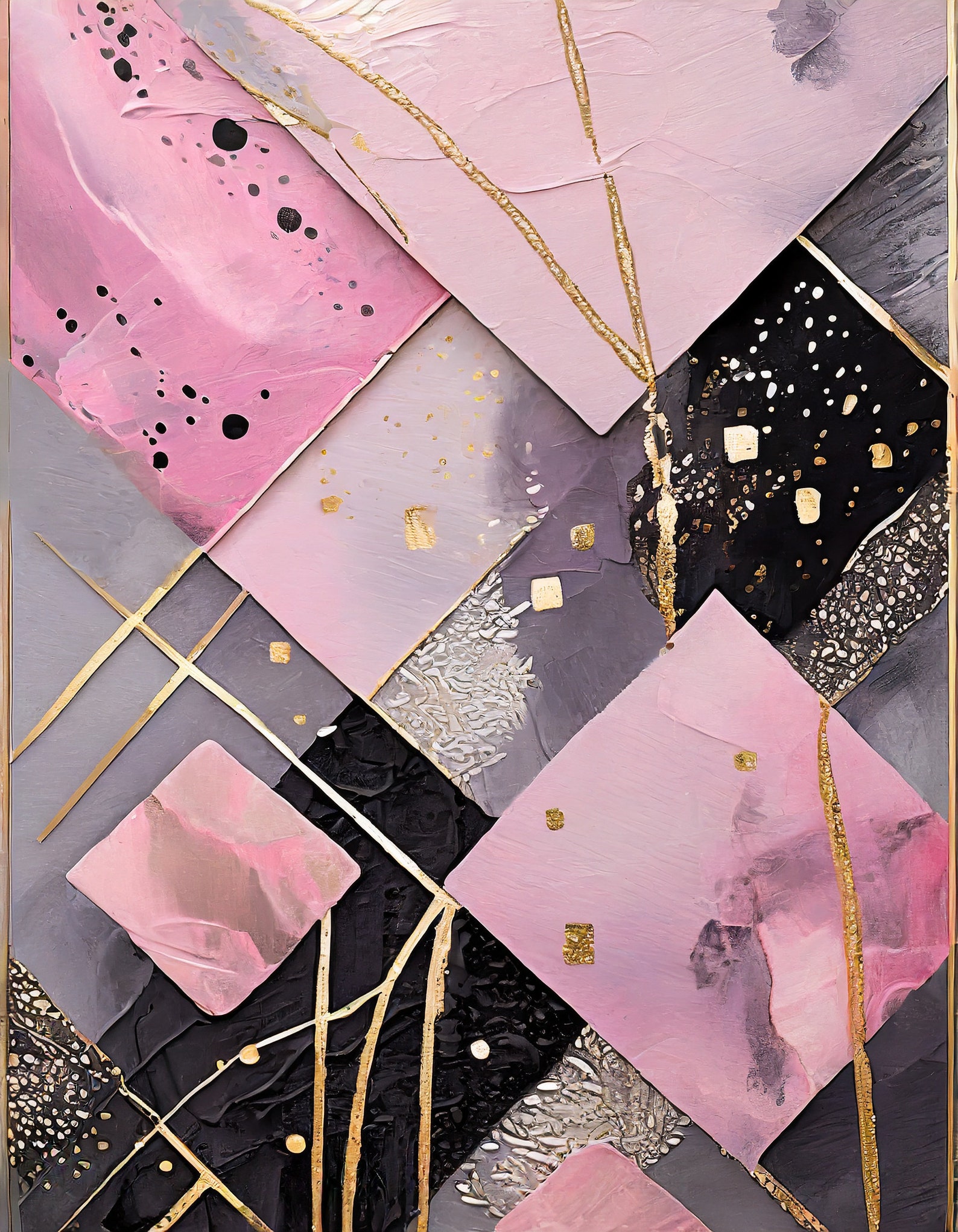 Abstract Pink & Gold Geometric Art Print: Modern Home Decor (digital ...