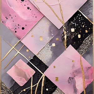 Home Decor Modern Acrylic Print Abstract Pink Black Gold Wall Art Contemporary Office Wall Decoration Unique Abstract Art Digital Painting