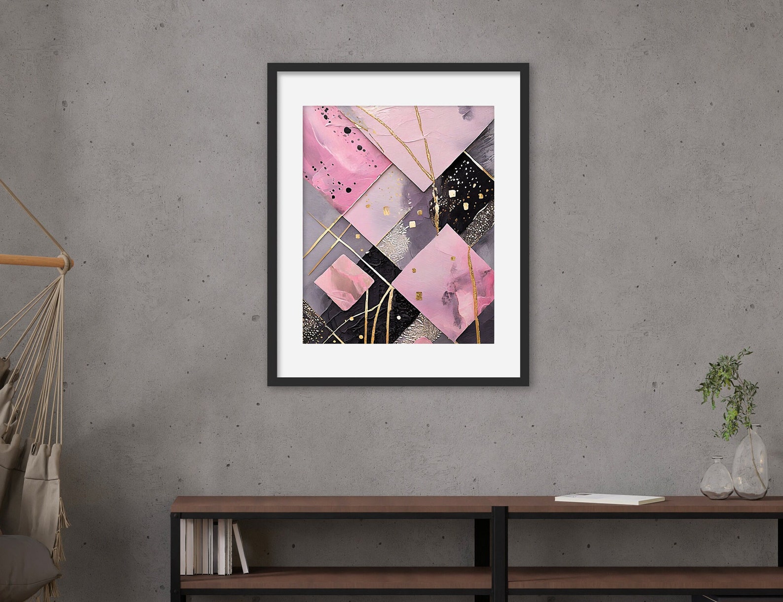 Abstract Pink & Gold Geometric Art Print: Modern Home Decor (digital ...
