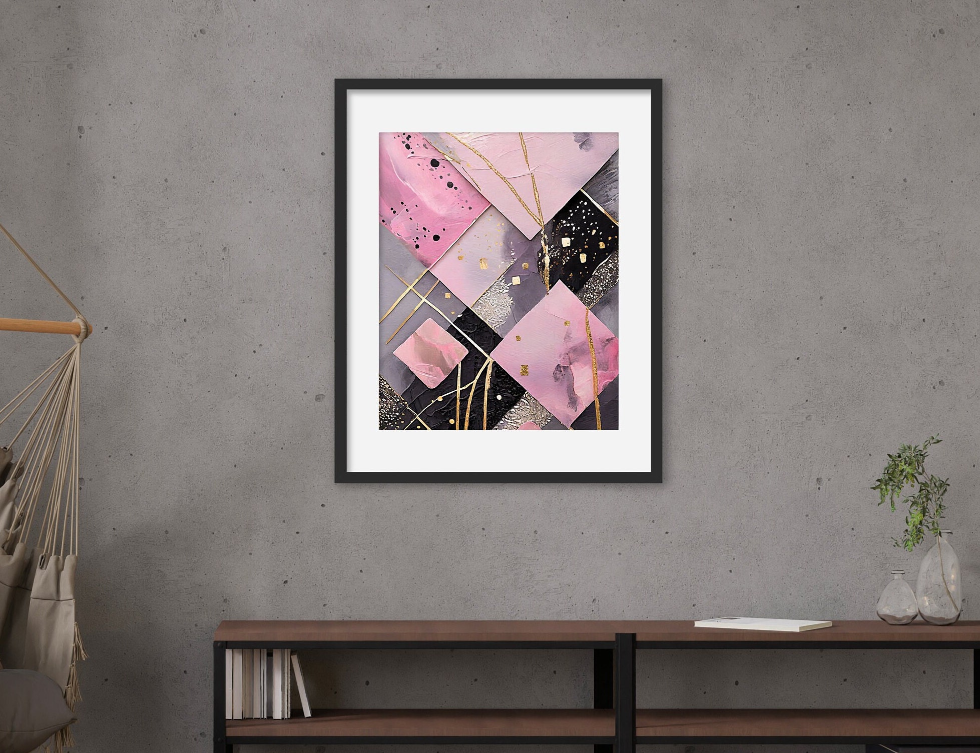 Abstract Pink & Gold Geometric Art Print: Modern Home Decor (digital ...