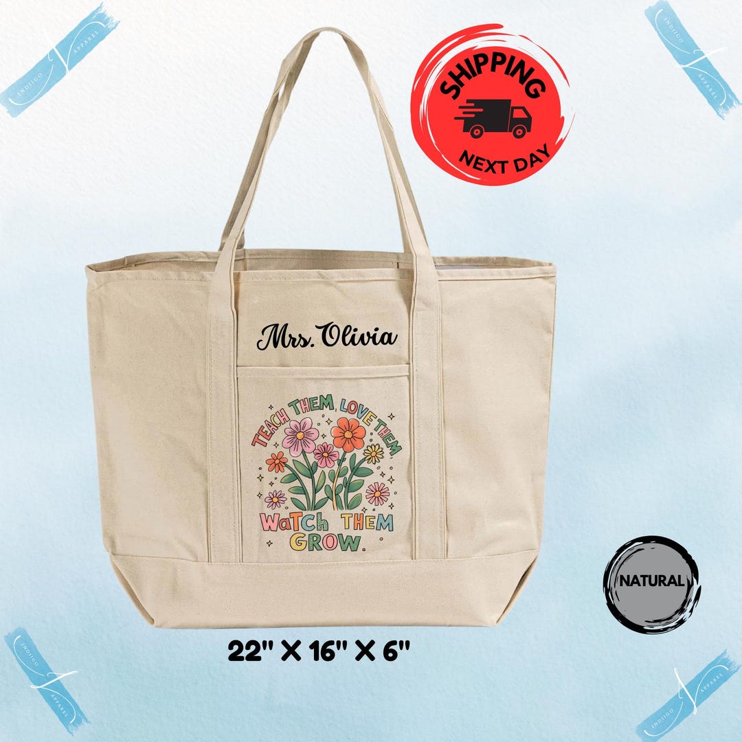 Personalized Teacher Appreciation Canvas Tote Bag: Custom Name Gift - Etsy