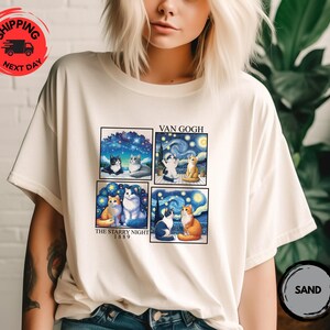 Van Gogh Cat Shirt, Funny Cat shirt, Ladies Shirts, Funny gift , Van Gogh Irises Cat Tshirt idea, Black Cat Shirt