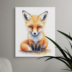 Kids Room Wall Art, Cute Baby Fox Wall Art, Nursery Animal Canvas Print, Woodland Creature Print, Gift for Him or Her, Children&#39;s Room Decor