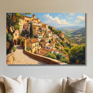 Ronda Spain Canvas Wall Art, Spanish Village Oil Painting Print, European Landscape Canvas, Beautiful Countryside Artwork