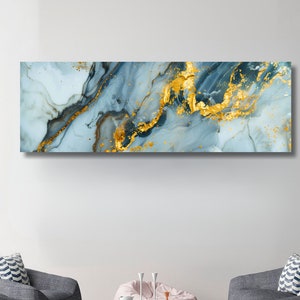 Large Fluid Art Painting on Canvas, Modern Marble Wall Art Print, Long Abstract Wall Decor for Living Room, Large Panoramic Room Art