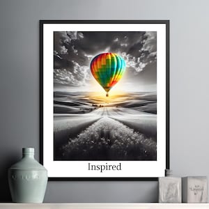 Hot Air Balloon Wall Art, Inspirational Hot Air Balloon Print, Colorful Balloon Canvas, Motivational Wall Art Decor, Living Room Art