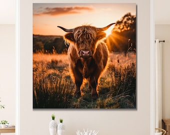 Highland Cow Canvas Print Highland Cow Canvas Farmhouse Wall Decor Ready to Hang