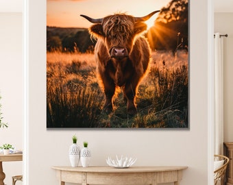 Highland Cow Canvas Print Highland Cow Canvas Farmhouse Wall Decor Ready to Hang