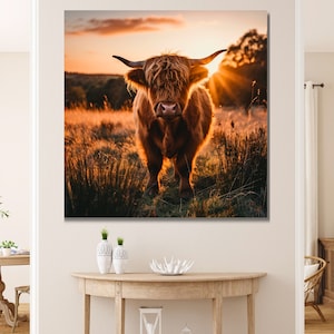 Highland Kuh Leinwand Highland Kuh Leinwand Bauernhaus Wanddekor fertig zum Aufhängen