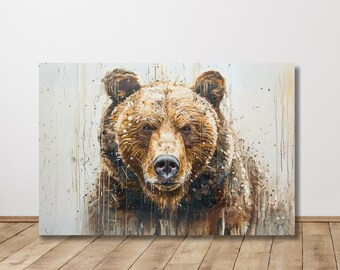Grizzly Bear Portrait: Farmhouse Animal Canvas Art