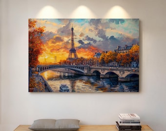 French Wall Art, Paris Eiffel Tower Canvas, Oil Painting, Paris Wall Art Decor, Large Wall Art, French Landscape Print, Living Room Art