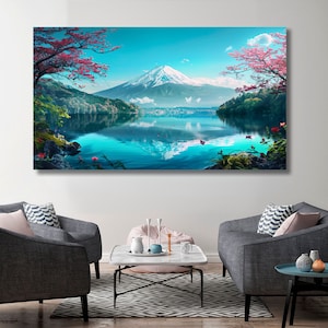 Mount Fuji Wall Art, Large Canvas Wall Art, Japanese Art, Office Painting, Mountain Landscape Wall Art, Japanese Wall Art, Living Room Decor