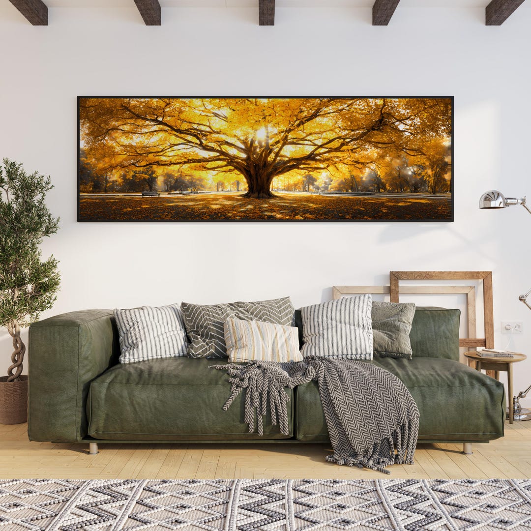 Buy Golden Tree Canvas Art, Large Tree Print, Panoramic Wall Art ...